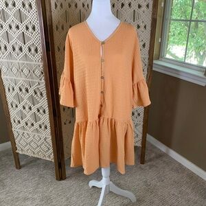 Petal Dew Textured V-Neck‎ Flounce Sleeve Dress Large